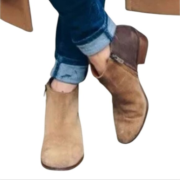 Madewell Cait Cottage Suede Leather Ankle Boots Brown Tan Distressed BOHO 7 - Picture 2 of 15